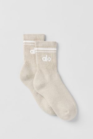 Unisex Half-Crew Throwback Sock - Oatmeal Heather/White