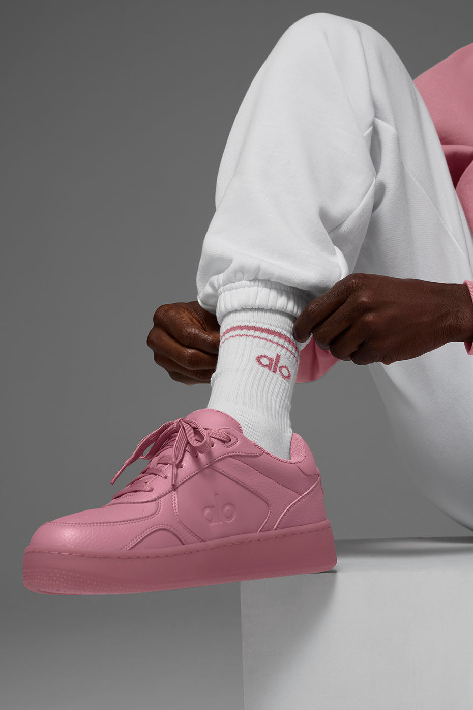 Unisex Half-Crew Throwback Sock - White/Pink Wild Rose - Image 3