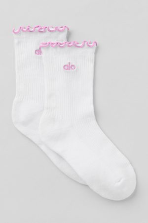 Women's Lettuce Edge Sock - White/Candy Heart Pink