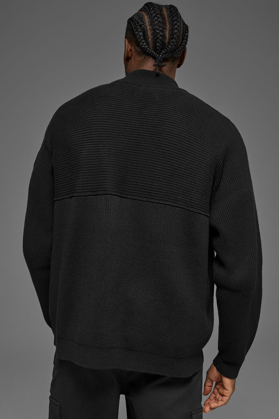 Domain Shift Rib Knit 1/4 Zip Sweater - Black - Image 4