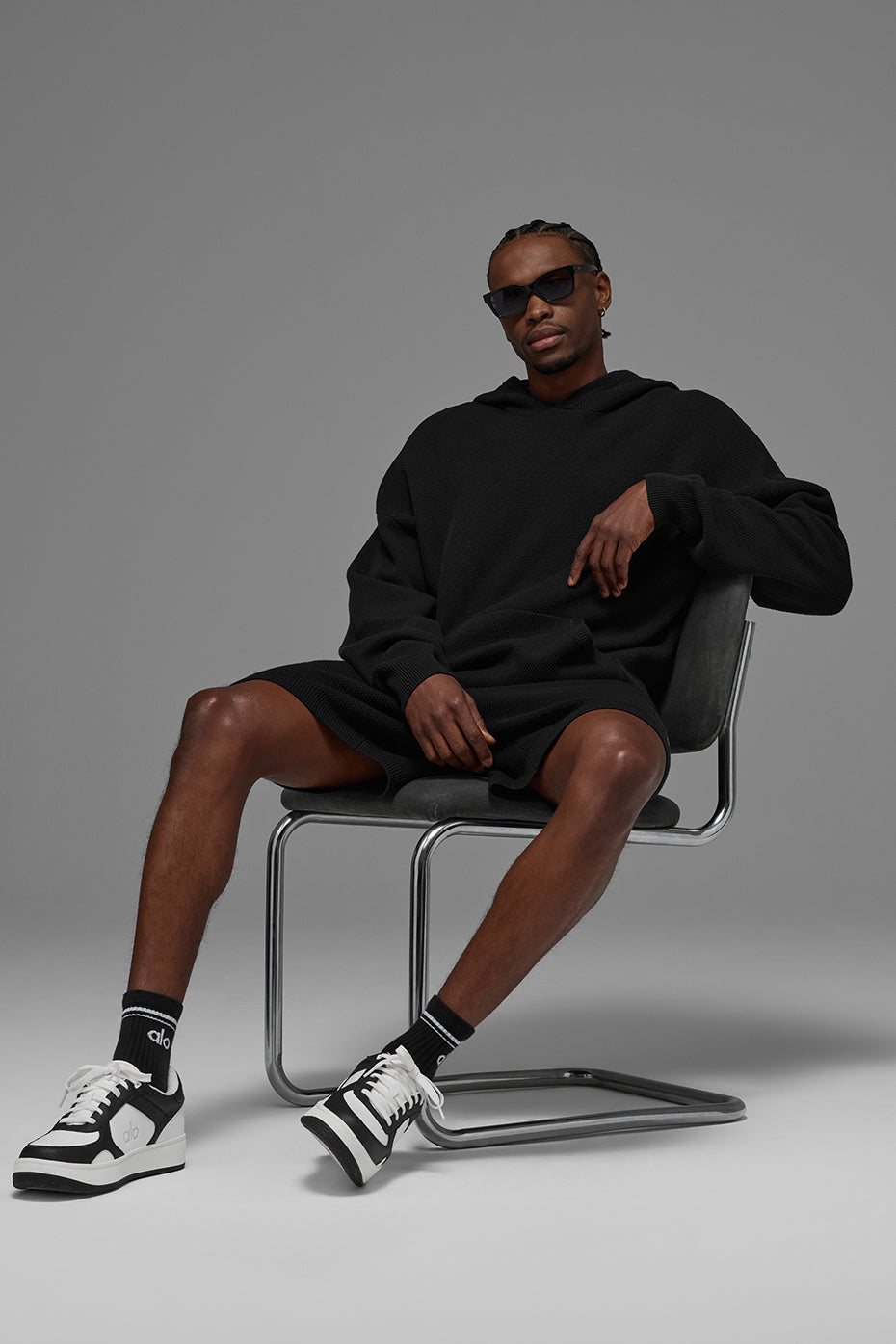 Sports Club Sweater Knit Hoodie - Black - Image 5