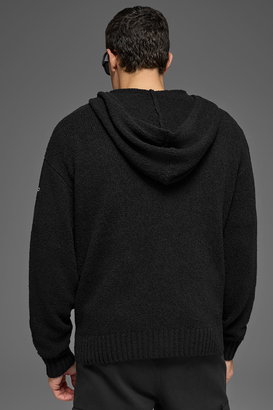 Textured Knit Hoodie - Black - Image 3