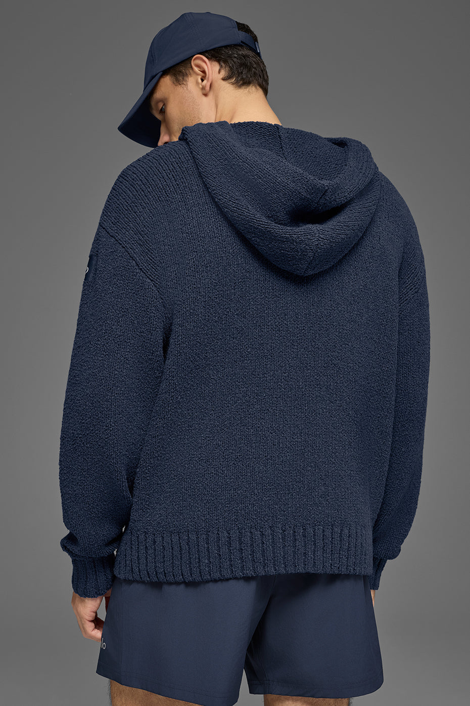 Textured Knit Hoodie - Navy - Image 3