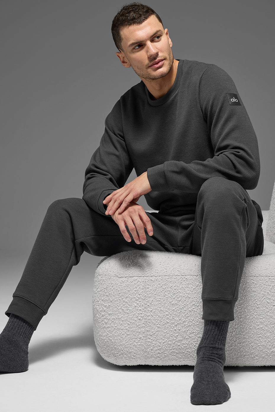 Waffle Lounge Long Sleeve Crew - Anthracite - Image 5