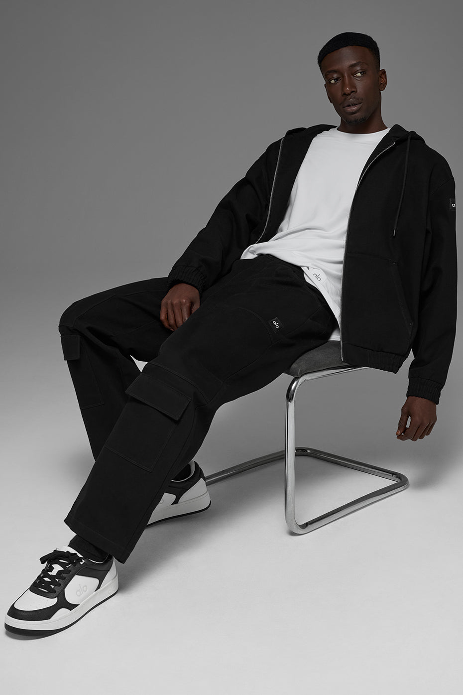 Cotton Canvas Full Zip Hoodie - Black - Image 6