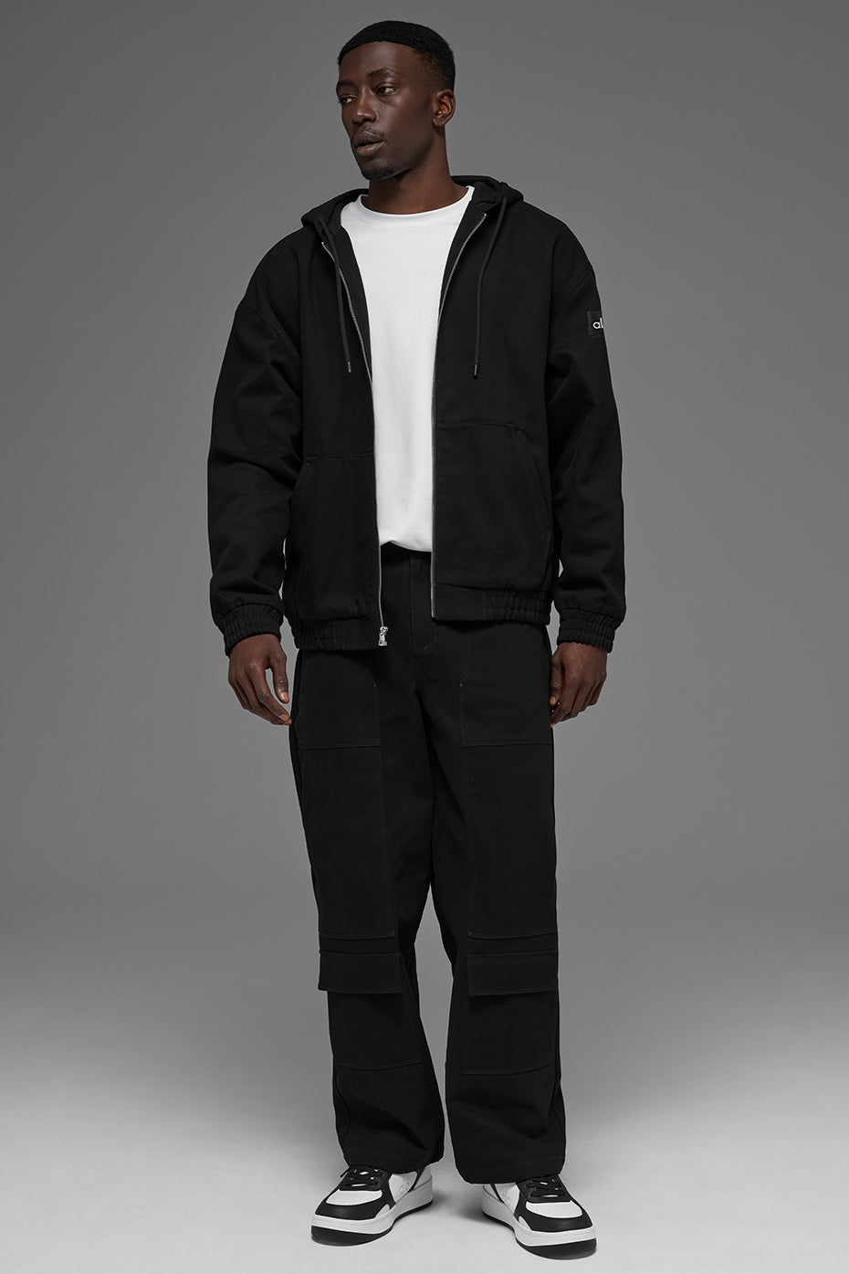 Cotton Canvas Full Zip Hoodie - Black - Image 5