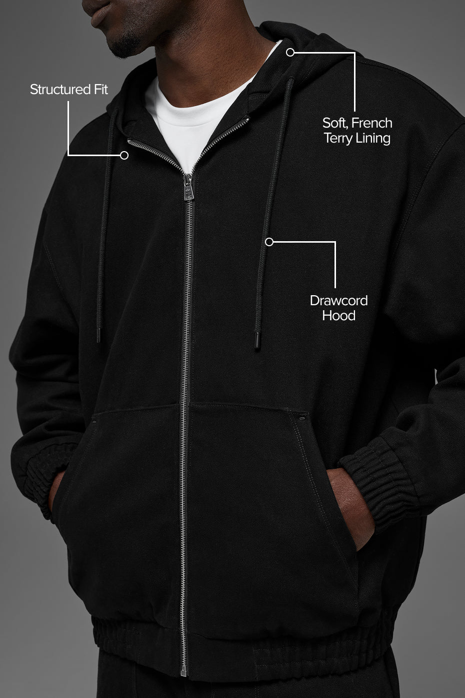 Cotton Canvas Full Zip Hoodie - Black - Image 2