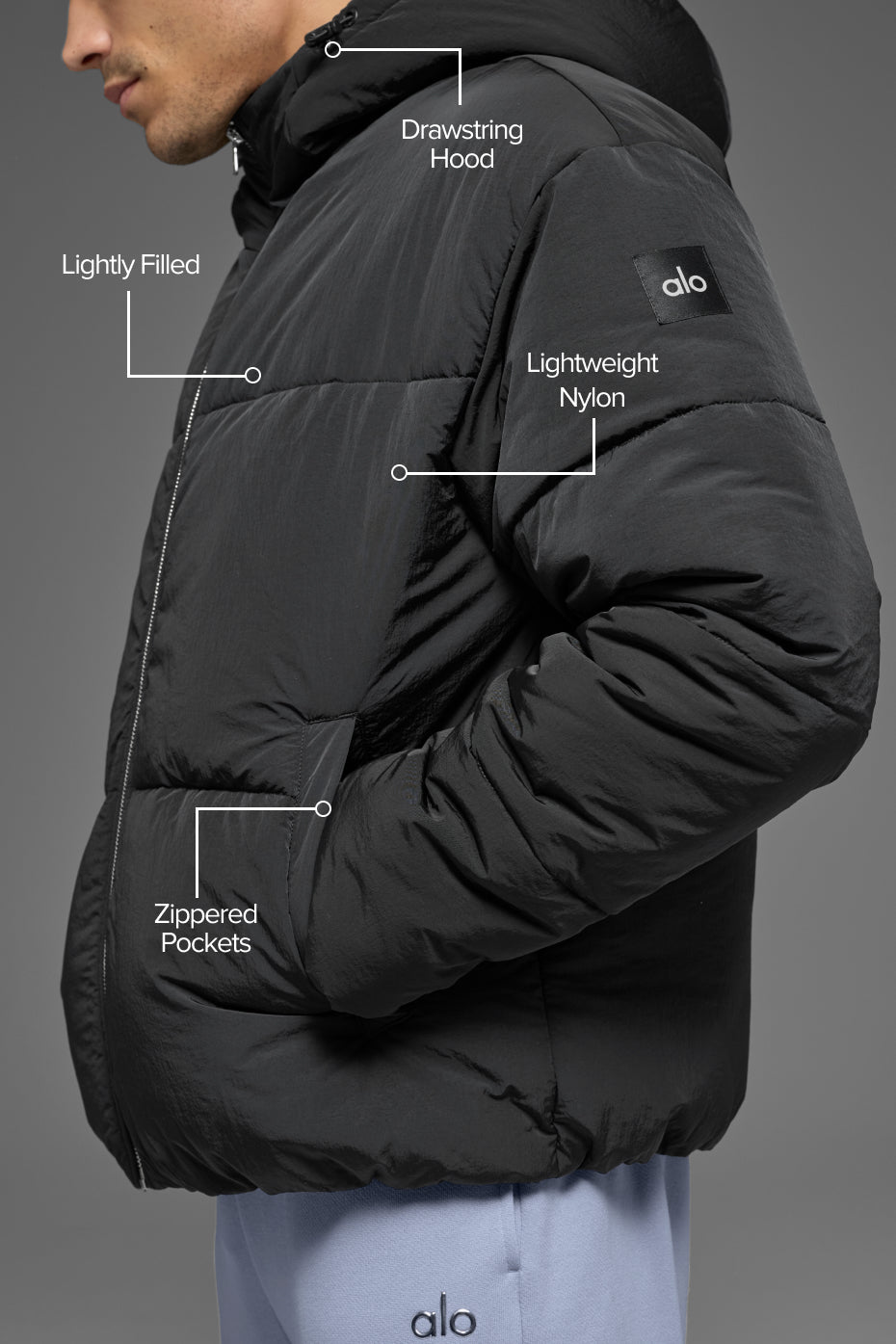 Crinkle Nylon Hooded Stage Puffer - Black - Image 2
