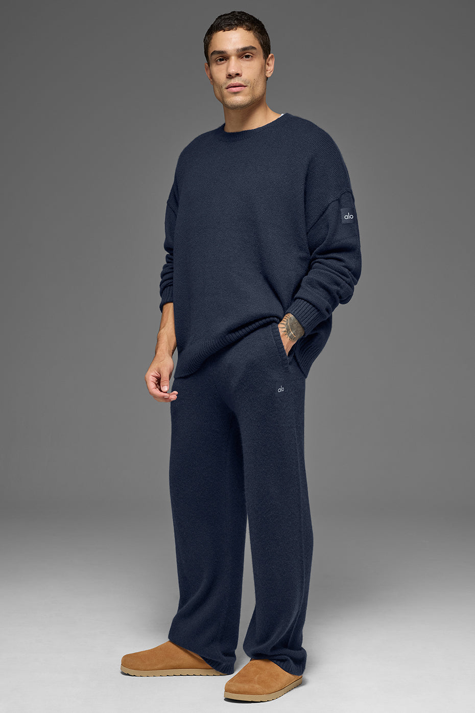 Unisex Wool Cashmere New Class Crewneck Sweater - Navy - Image 5