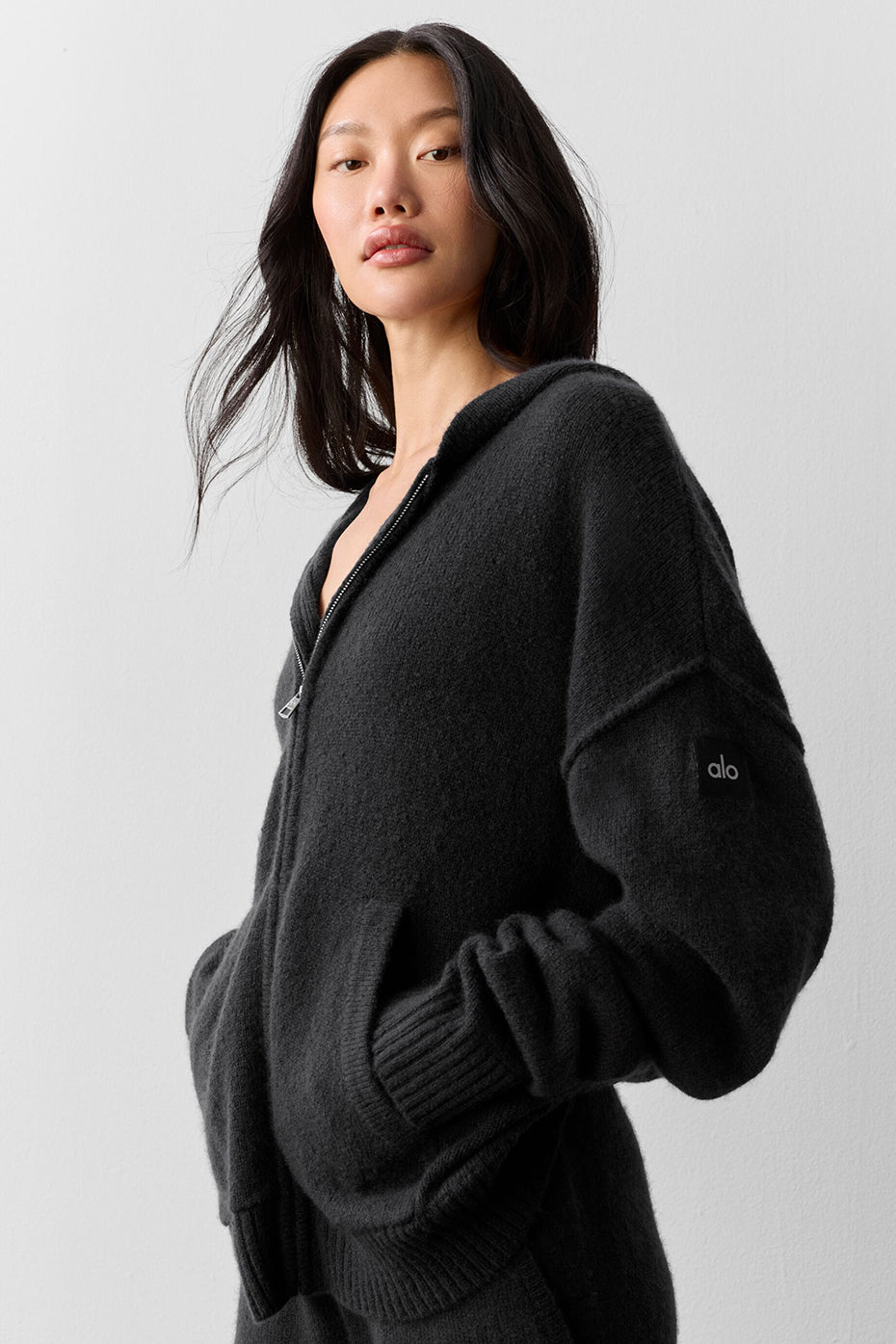 Wool?Cashmere New Class Full Zip Hoodie - Black - Image 2