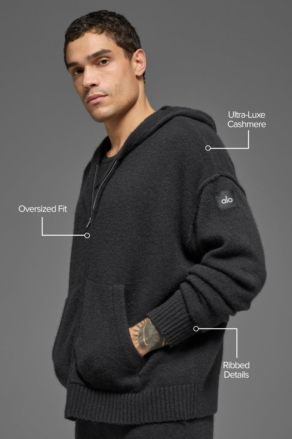 Wool?Cashmere New Class Full Zip Hoodie - Black - Image 2