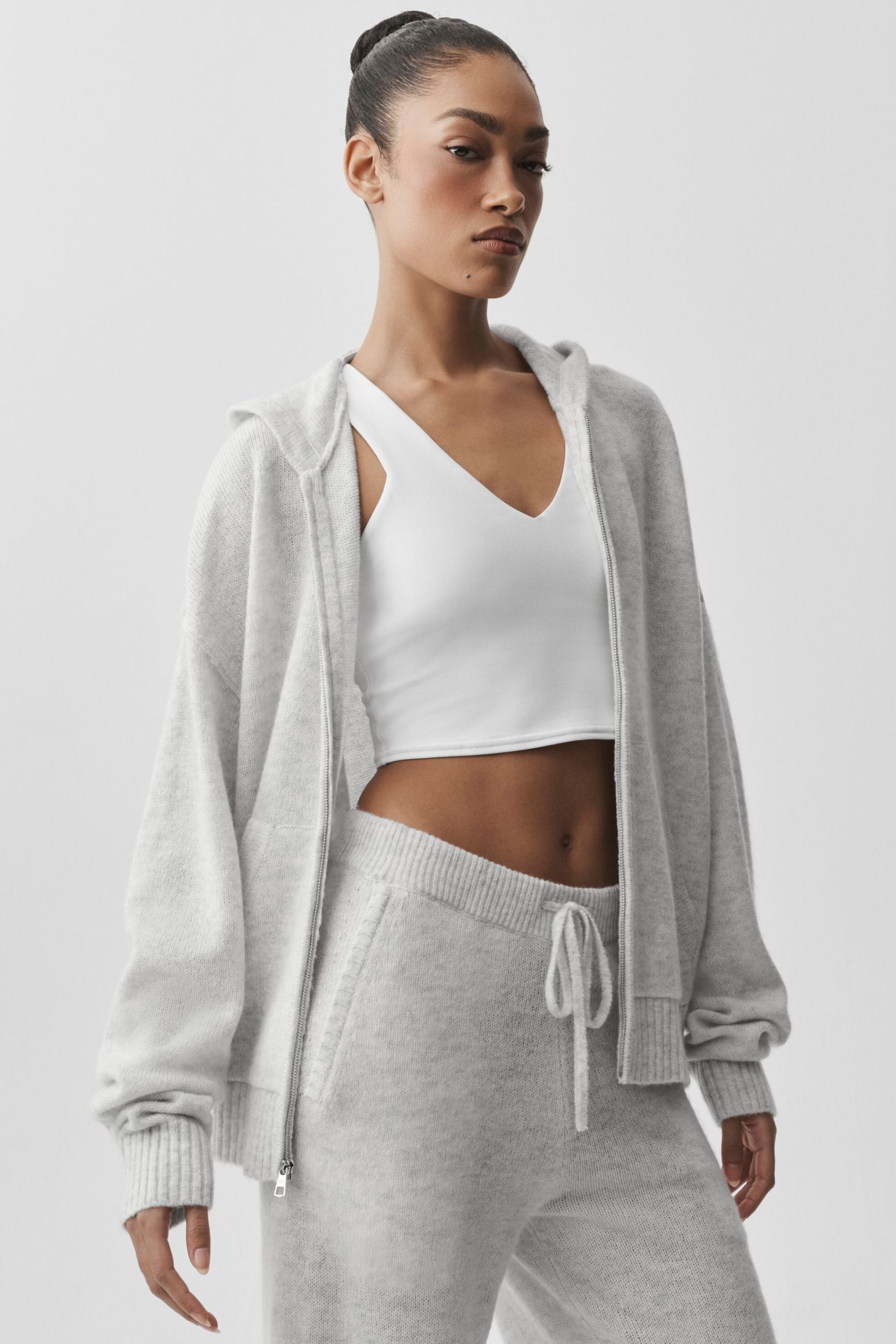 Wool Cashmere New Class Full Zip Hoodie - White Heather
