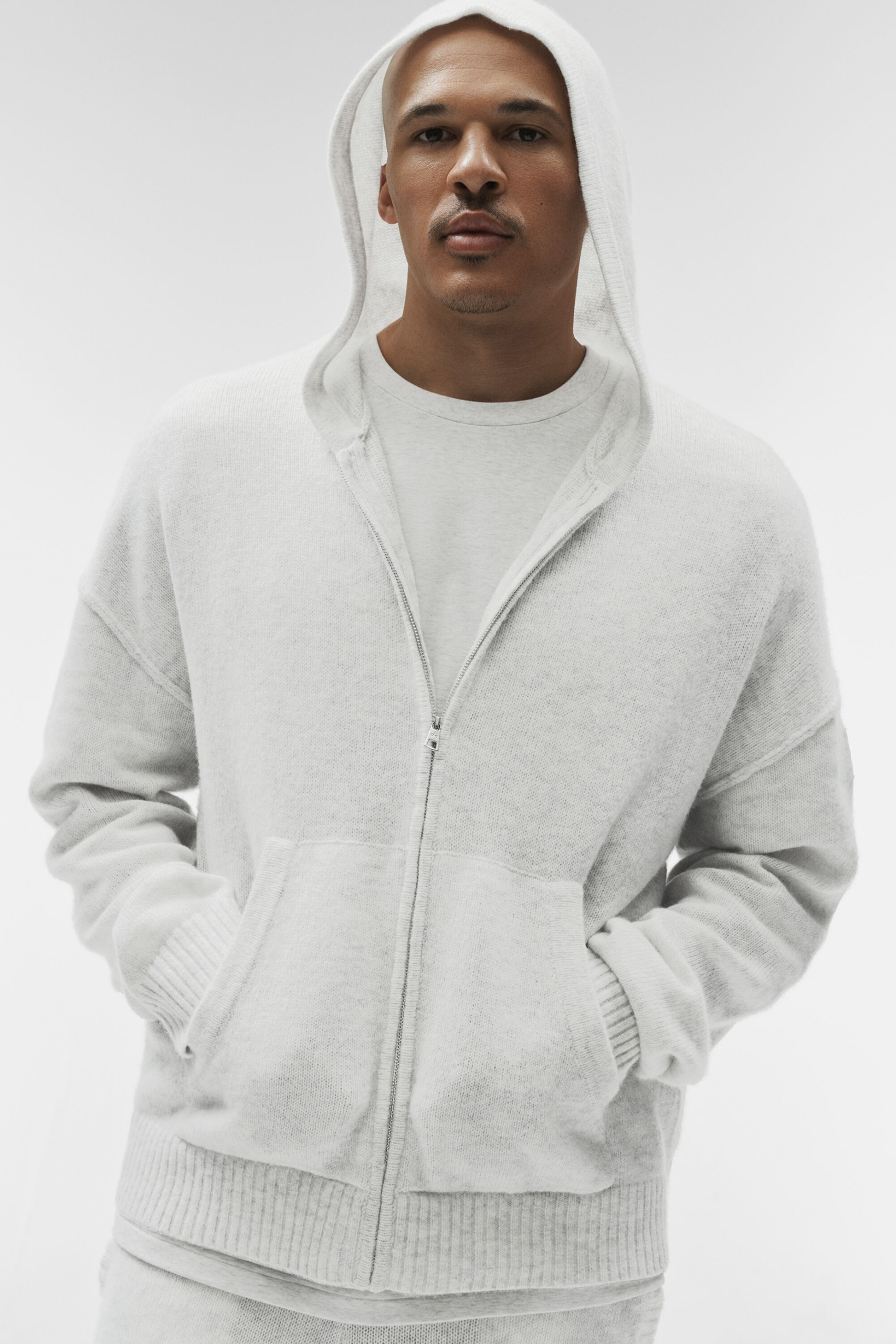 Wool Cashmere New Class Full Zip Hoodie - White Heather - Image 3