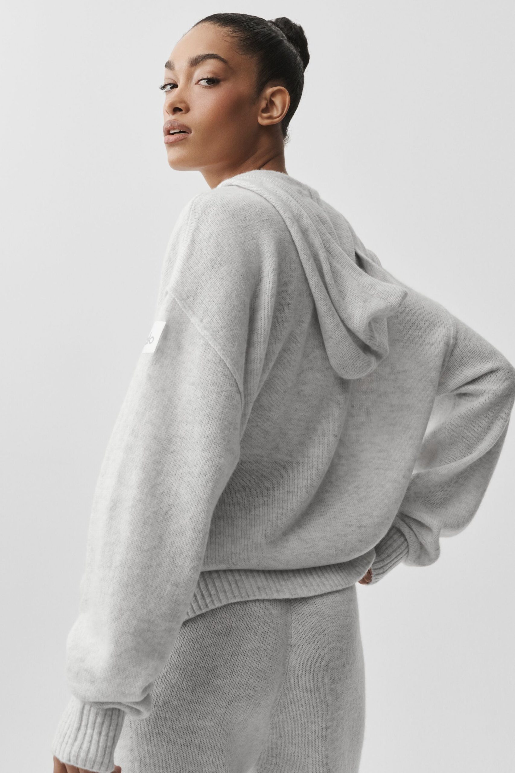 Wool Cashmere New Class Full Zip Hoodie - White Heather - Image 3