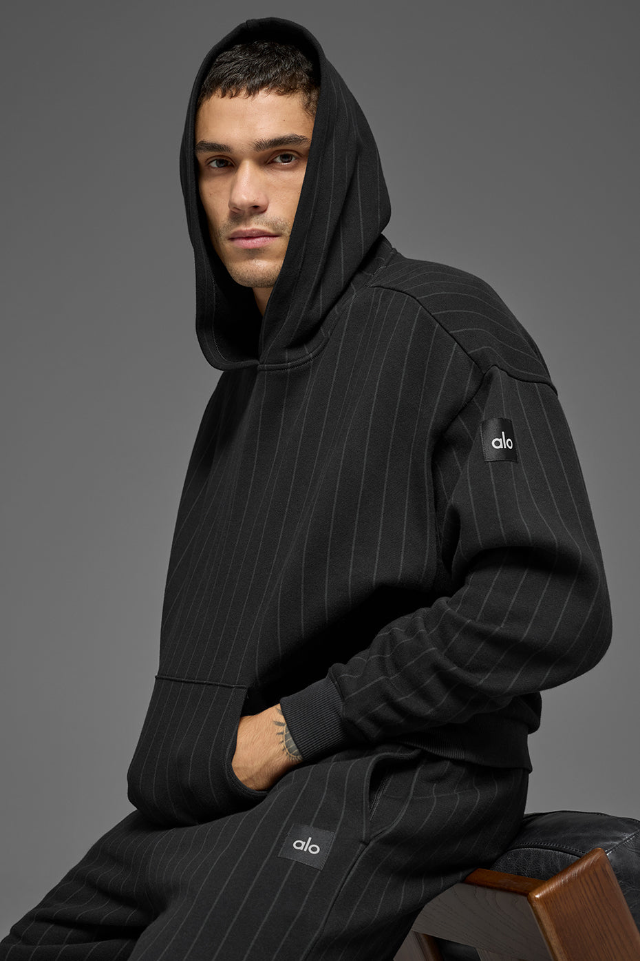 Pinstripe Hoodie - Black Pinstripe - Image 4