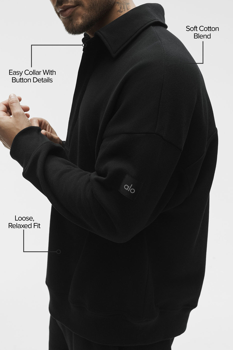 Take It Easy Long Sleeve Henley Pullover - Black - Image 2