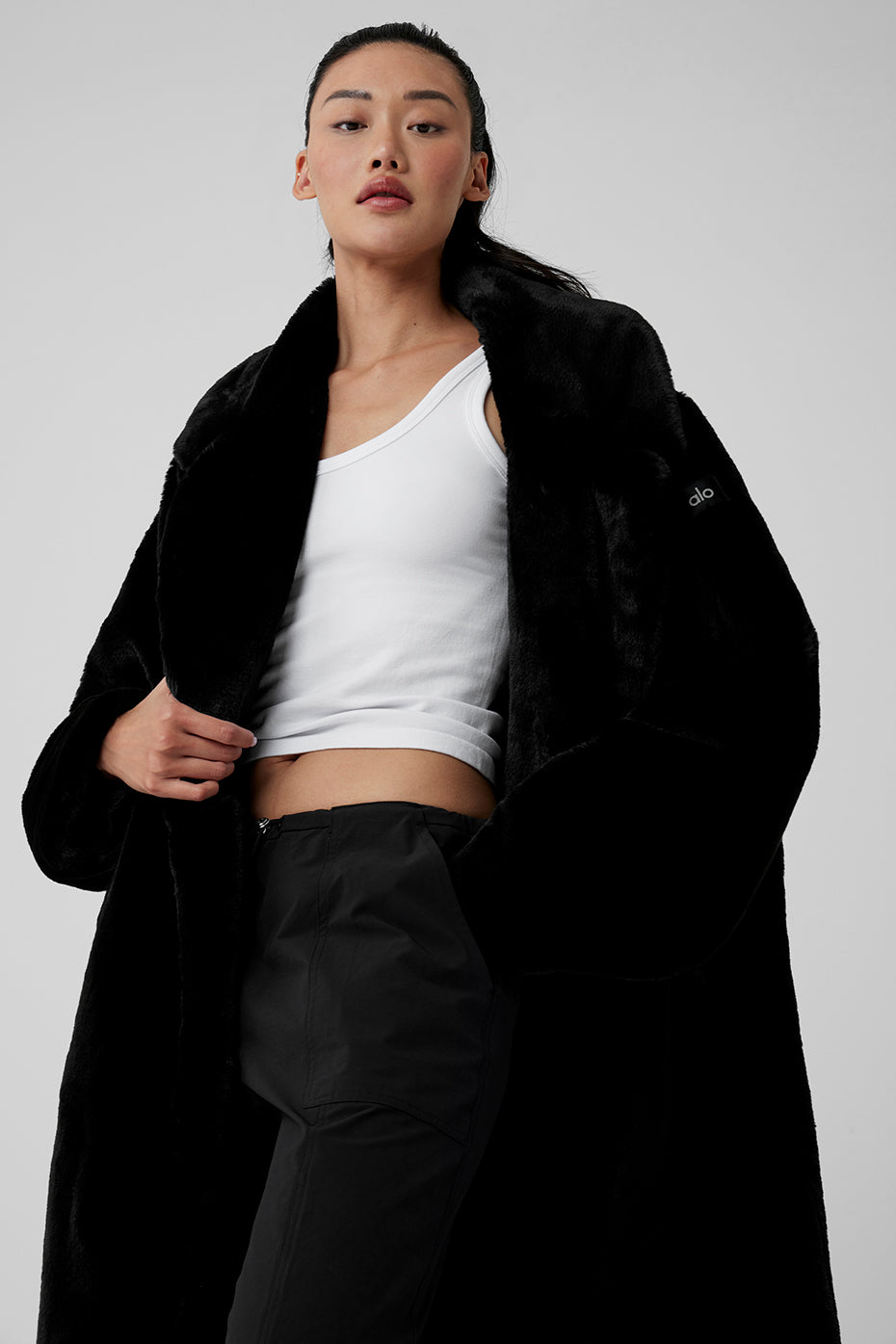 Oversized Faux Fur Trench - Black - Image 4