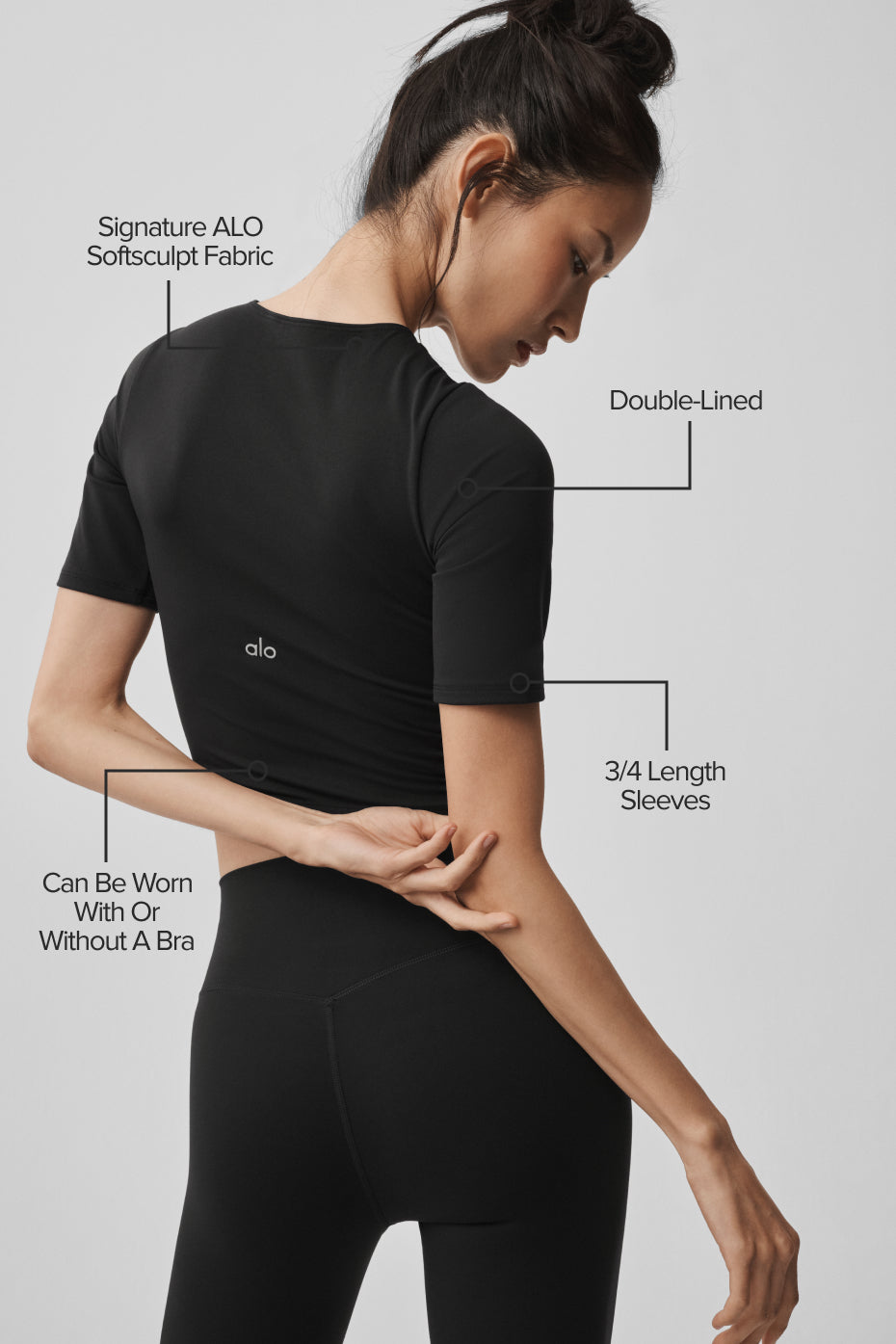 ALO Softsculpt Precision Half Sleeve Tee - Black - Image 2