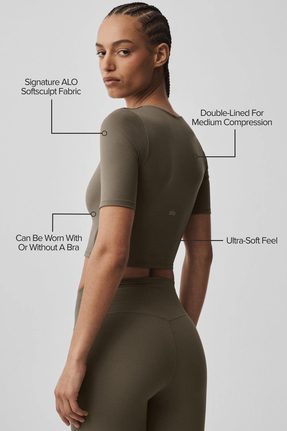 ALO Softsculpt Precision Half Sleeve Tee - Olive Tree - Image 2