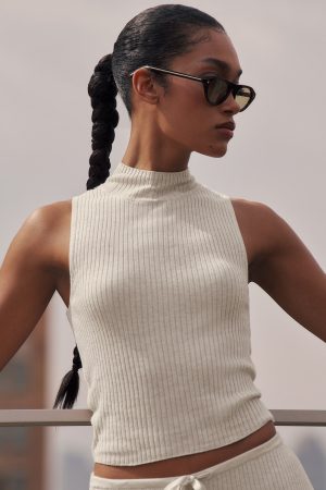 Sweater Knit Unwind Sleeveless Top - Oatmeal Heather