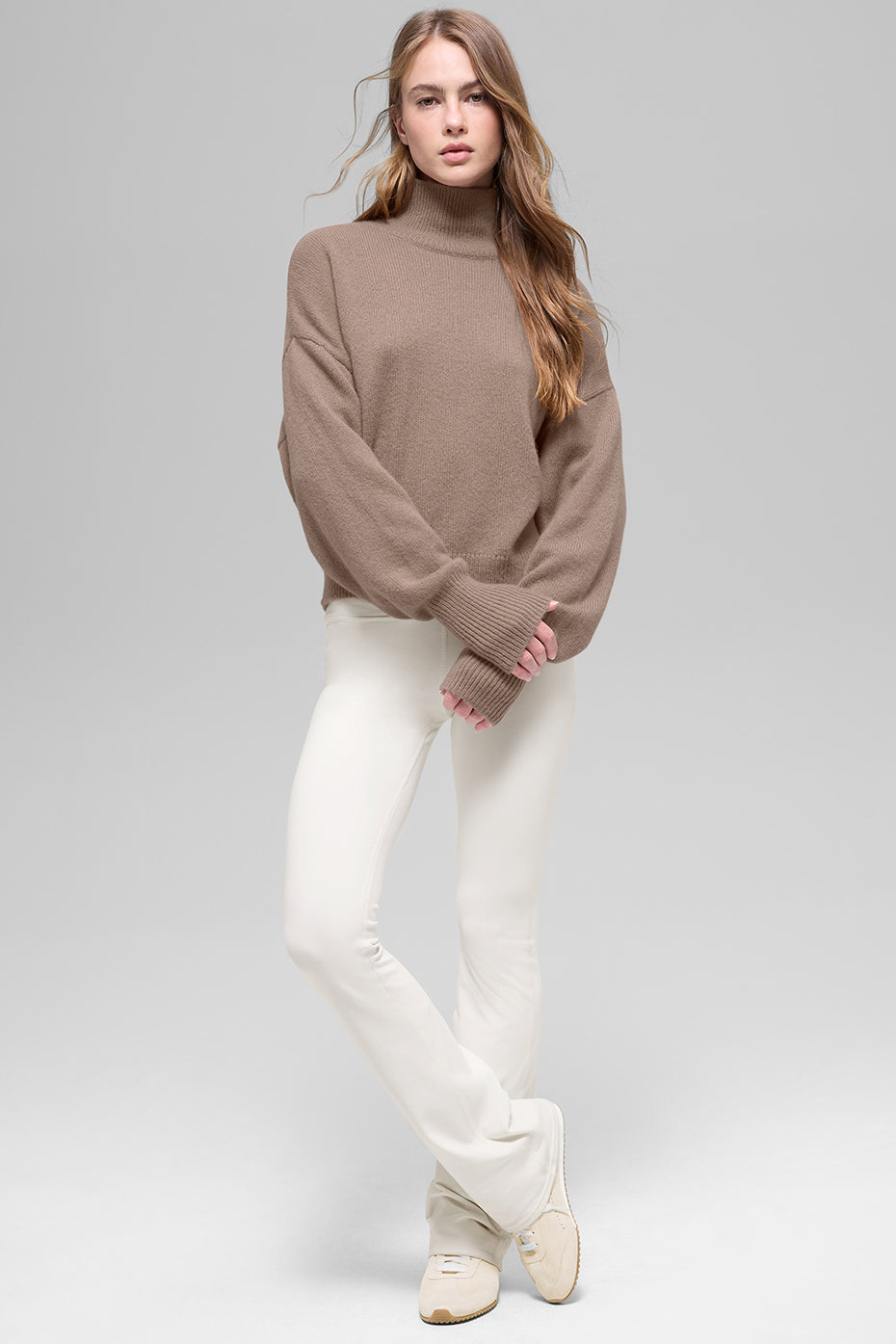 Wool Cashmere Cropped New Class Turtleneck Sweater - Chai Latte - Image 5