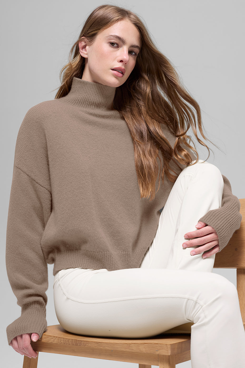Wool Cashmere Cropped New Class Turtleneck Sweater - Chai Latte - Image 4