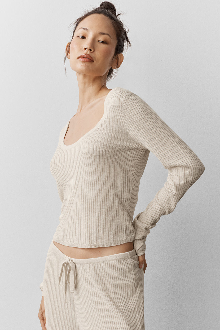 Sweater Knit Unwind Long Sleeve - Oatmeal Heather - Image 3