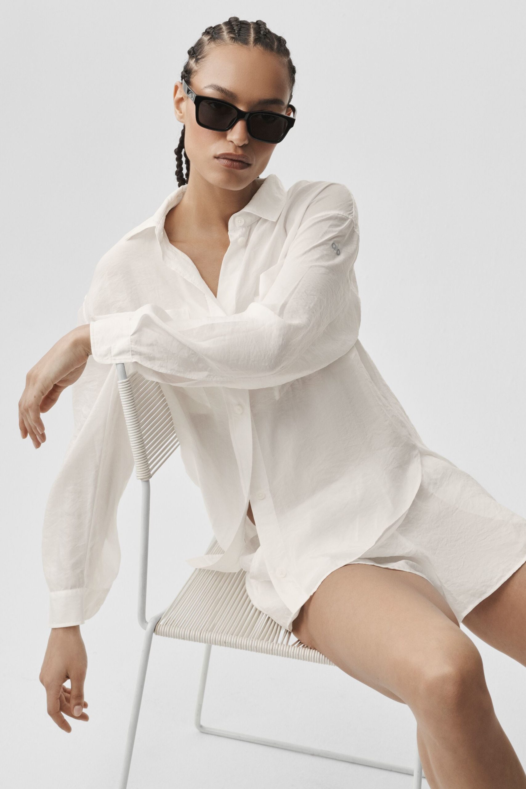 Semi-Sheer Golden Hour Button Down Long Sleeve - Ivory - Image 5