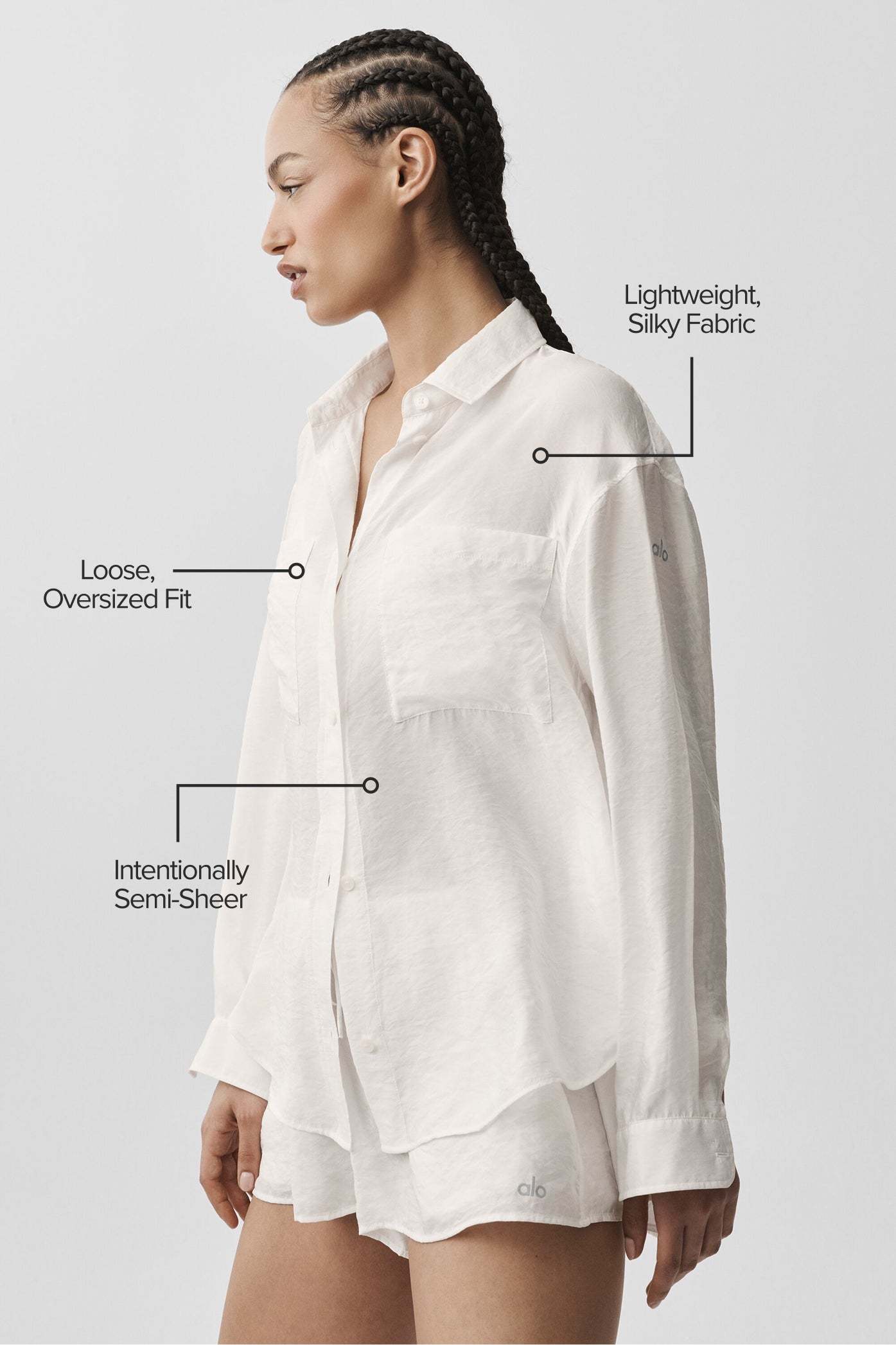 Semi-Sheer Golden Hour Button Down Long Sleeve - Ivory - Image 2