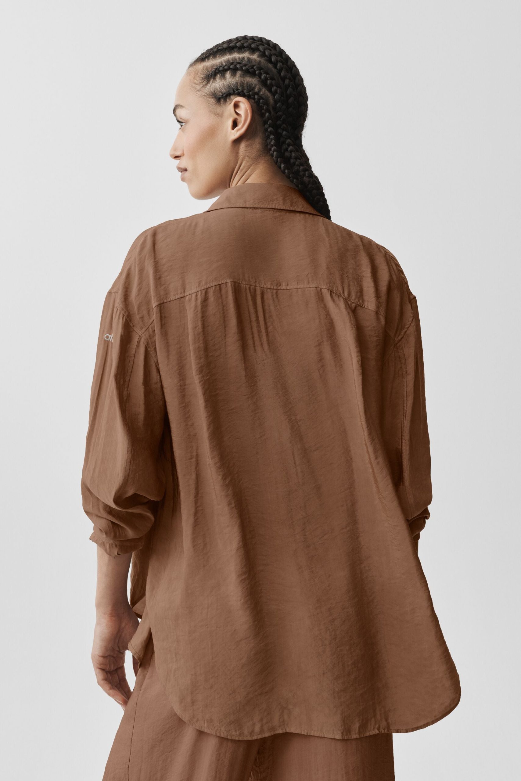 Semi-Sheer Golden Hour Button Down Long Sleeve - Sun Kissed Brown - Image 2