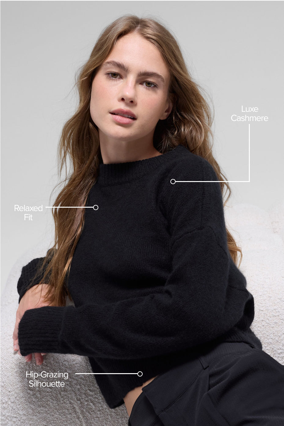Wool Cashmere Cropped New Class Crewneck Sweater - Black - Image 2