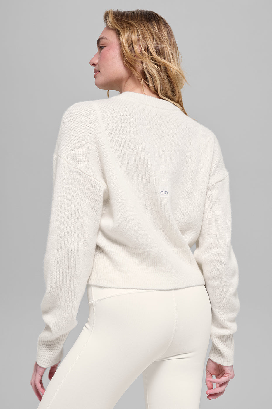 Wool Cashmere Cropped New Class Crewneck Sweater - Ivory - Image 3