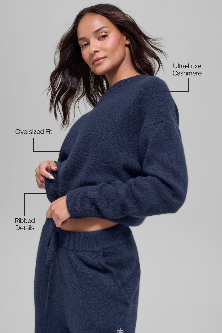 Wool Cashmere Cropped New Class Crewneck Sweater - Navy - Image 2