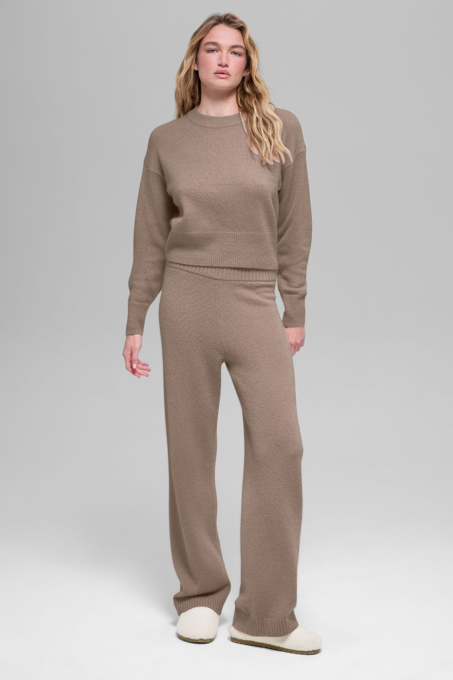 Wool Cashmere Cropped New Class Crewneck Sweater - Chai Latte - Image 4
