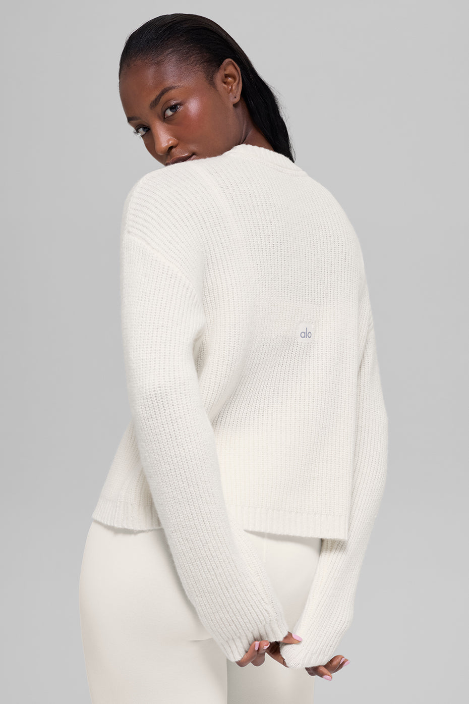 Wool Cashmere Ribbed Noble Crewneck Sweater - Ivory - Image 3