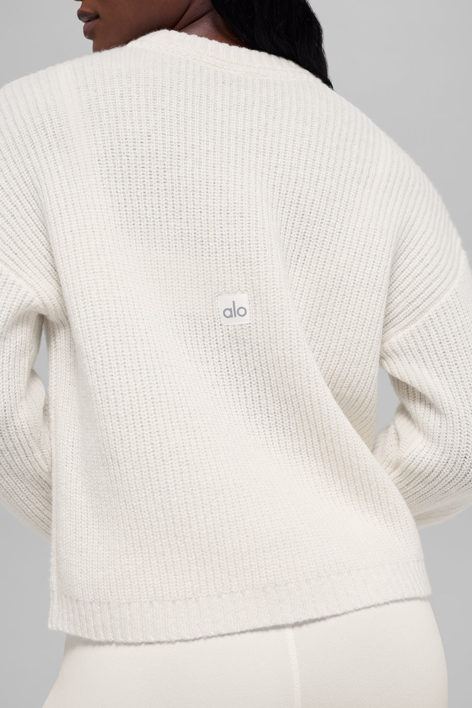 Wool Cashmere Ribbed Noble Crewneck Sweater - Ivory - Image 4