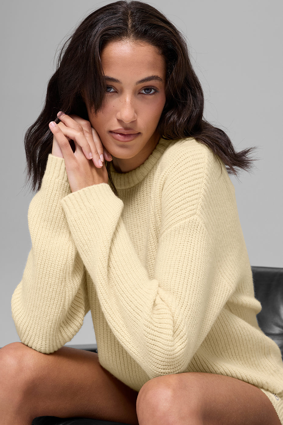 Wool Cashmere Ribbed Noble Crewneck Sweater - Candlelight Yellow - Image 4
