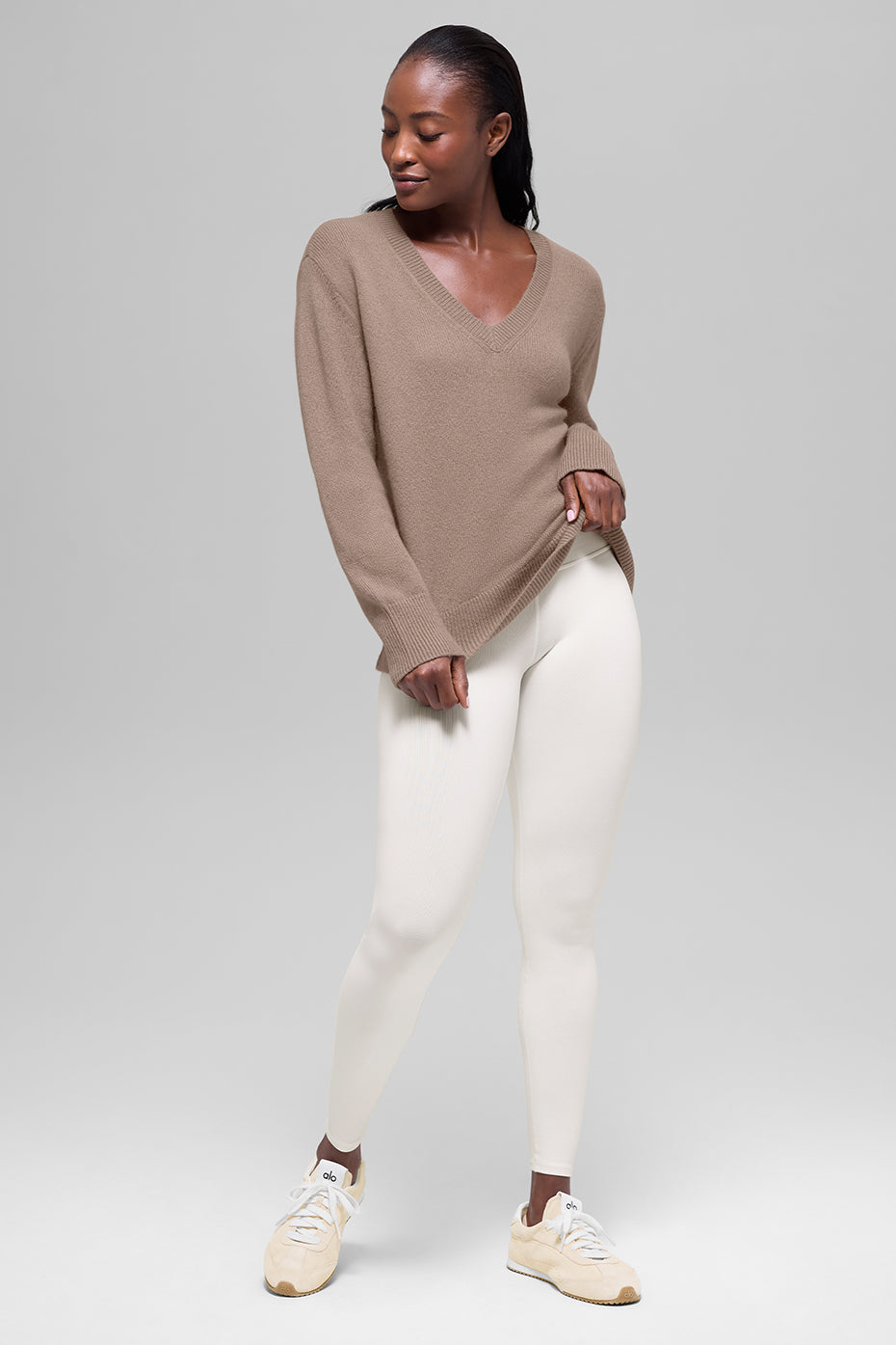 Wool Cashmere New Class Oversized V-Neck Sweater - Chai Latte - Image 4
