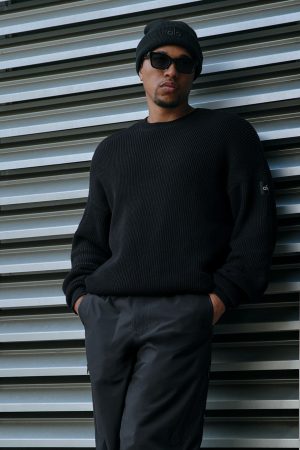 Domain Rib Knit Crew Sweater - Black