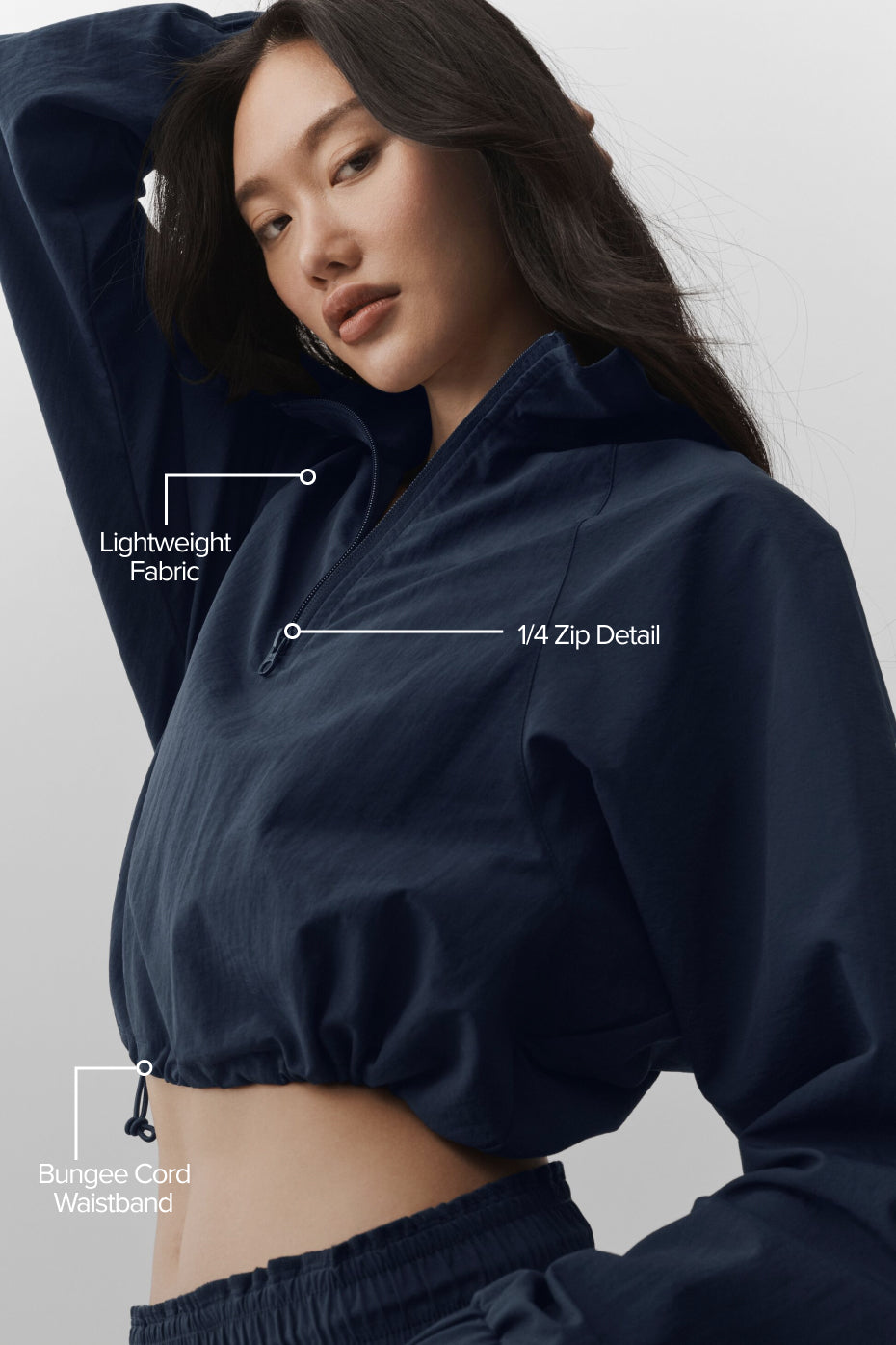 Cropped 1/4 Zip Alumni Pullover - Navy - Image 2