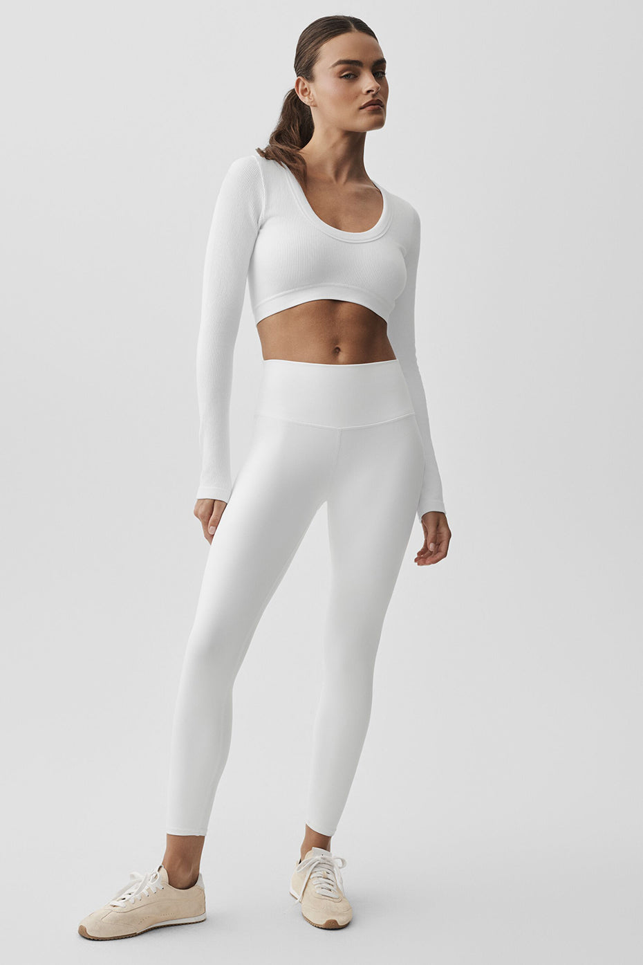Seamless Ribbed Cropped Serene Long Sleeve - White - Image 3