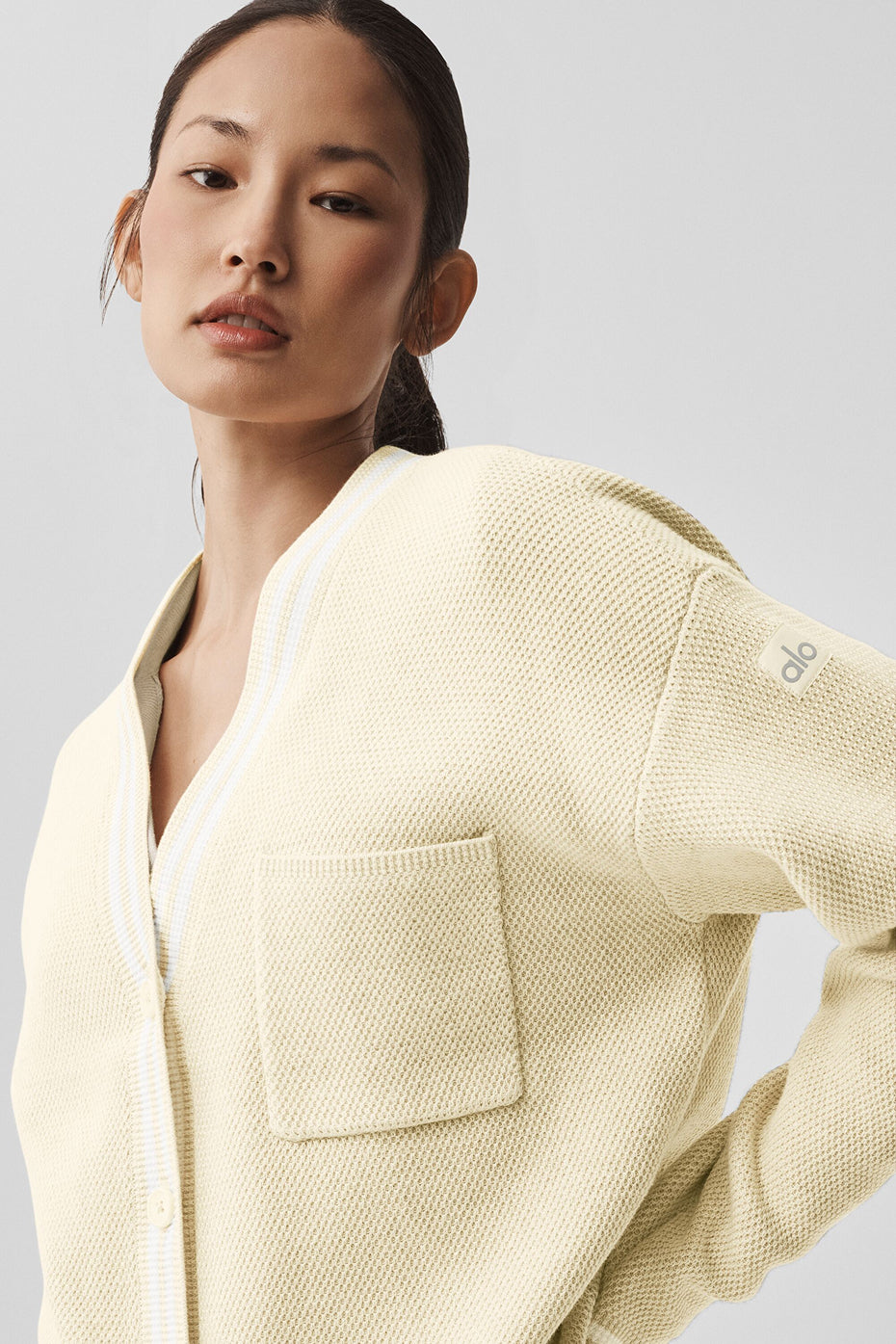 Tennis Club Sweater Knit Cardigan - Oatmeal/White - Image 4