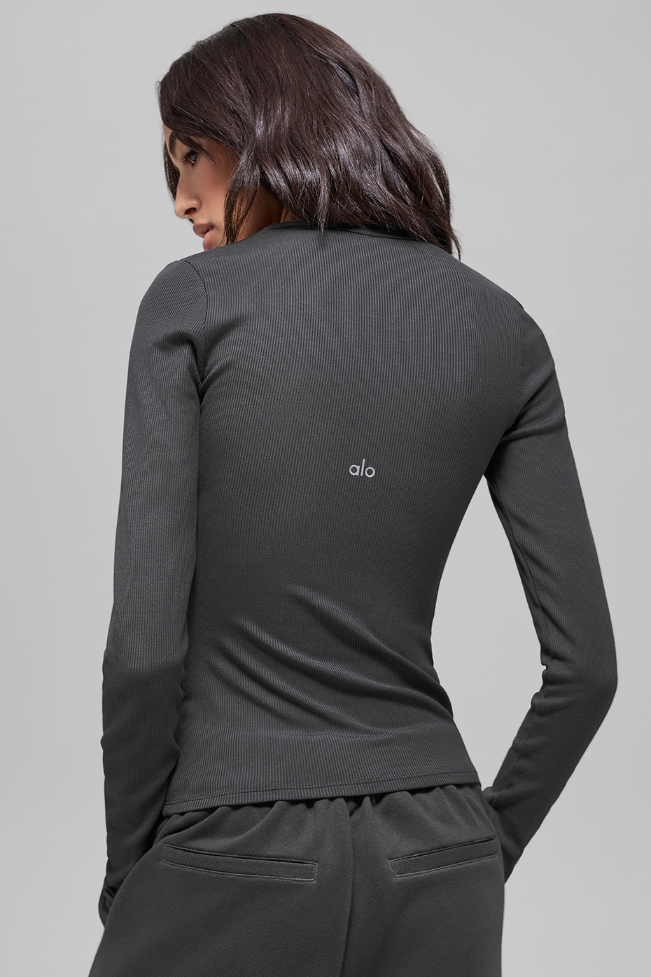 Ribbed Modal Long Sleeve - Anthracite - Image 4