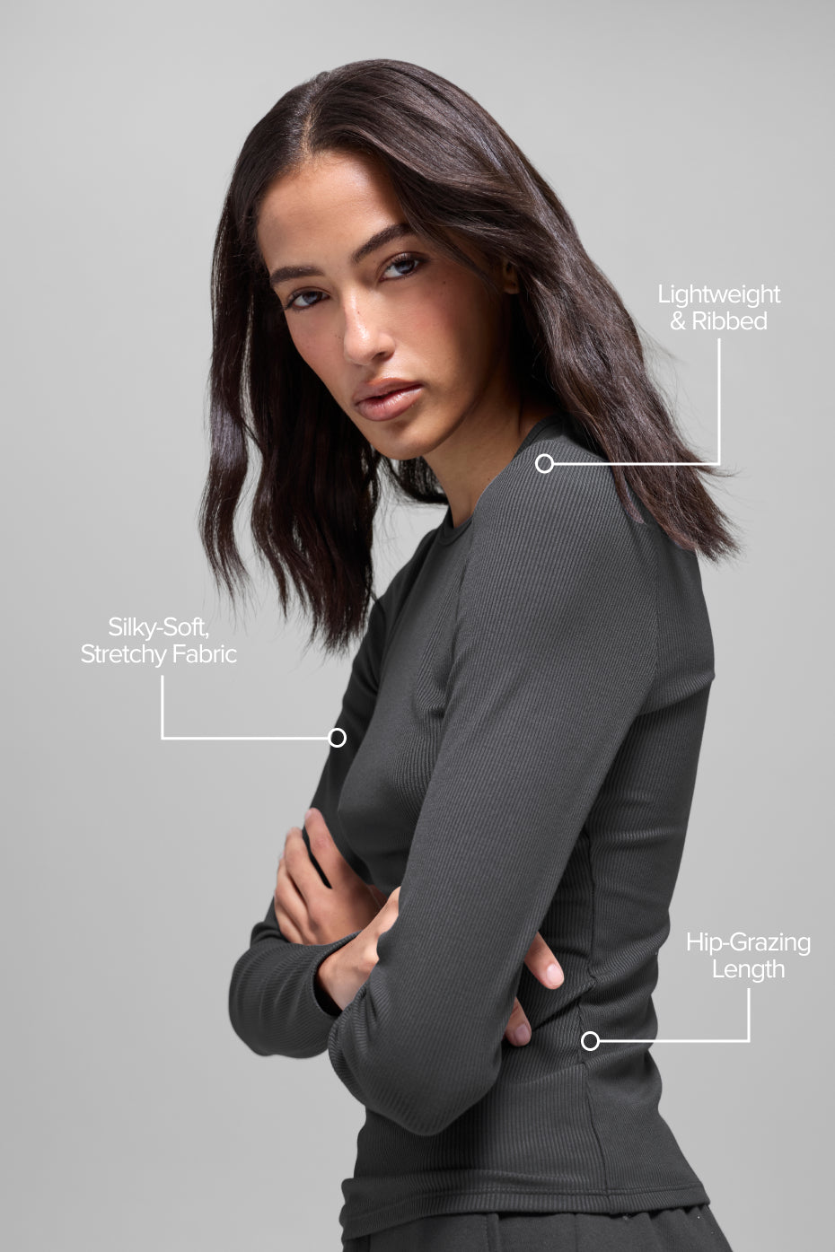 Ribbed Modal Long Sleeve - Anthracite - Image 2