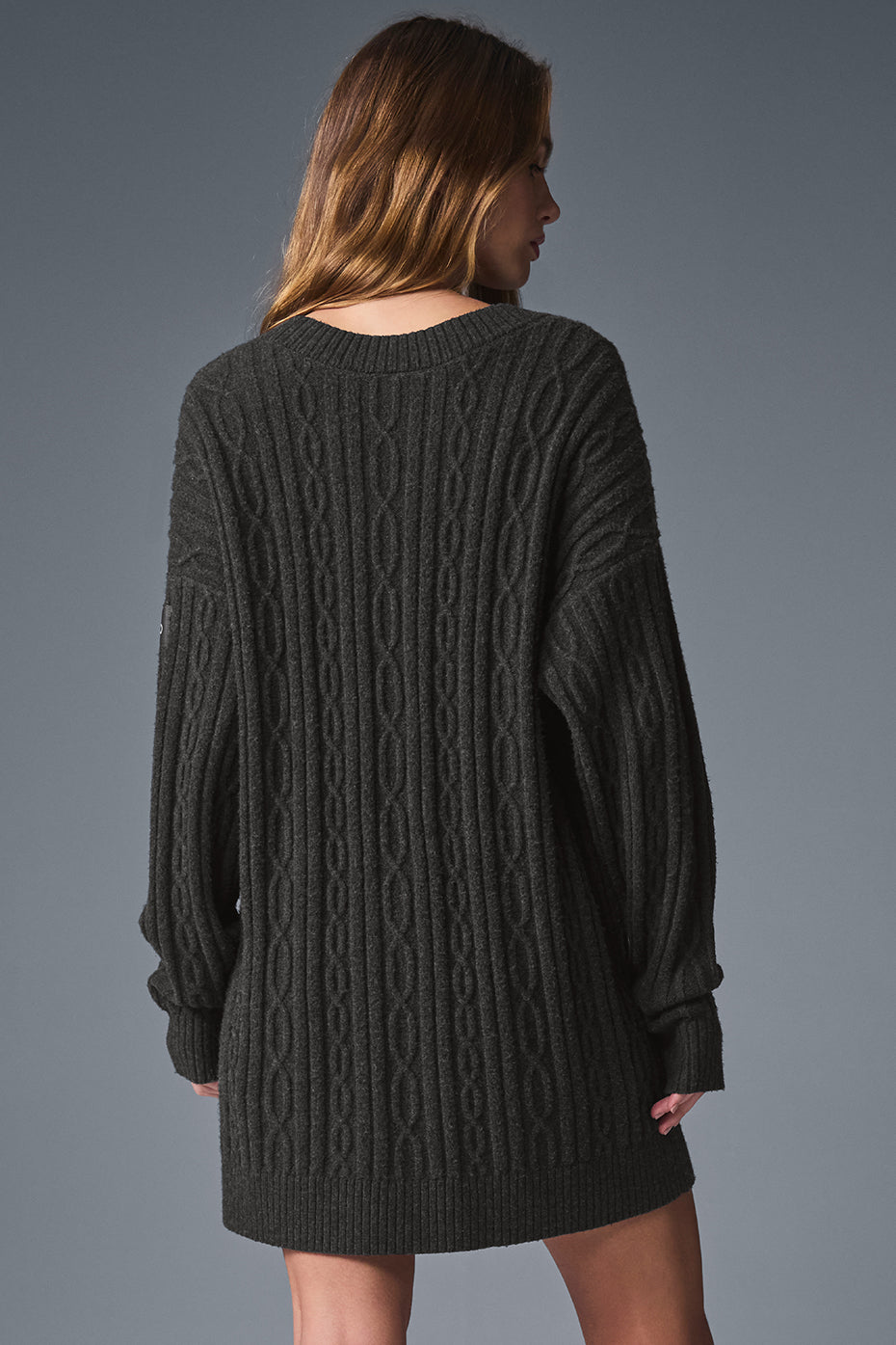 Cable Knit Winter Bliss Cardigan - Dark Heather Grey - Image 2
