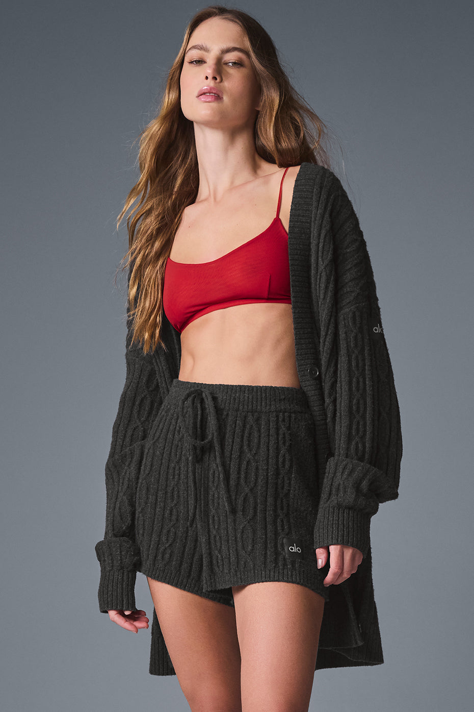 Cable Knit Winter Bliss Cardigan - Dark Heather Grey - Image 4
