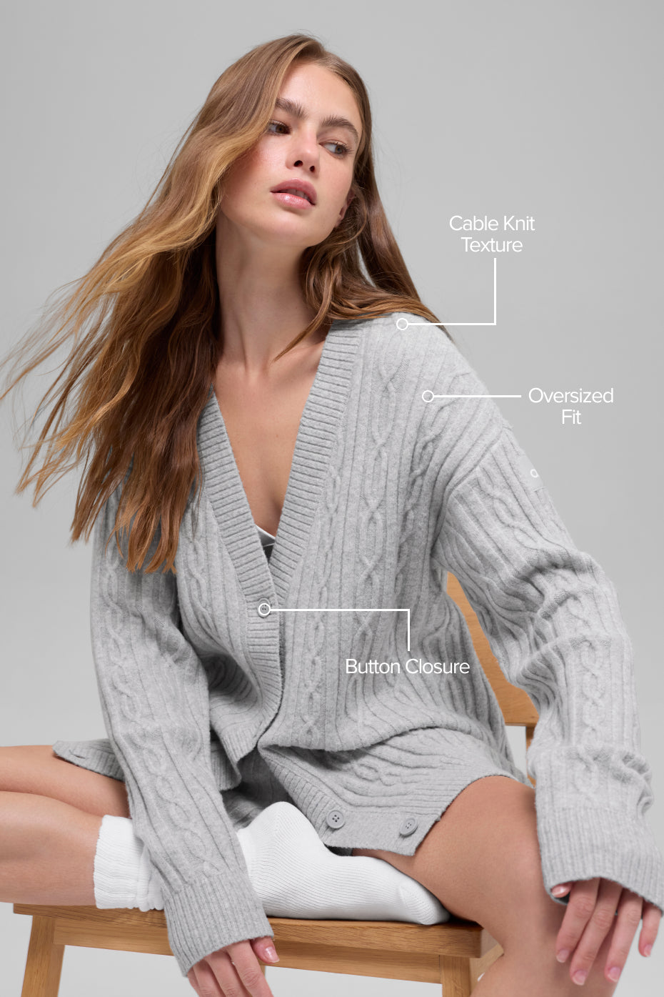 Cable Knit Winter Bliss Cardigan - Athletic Heather Grey - Image 2