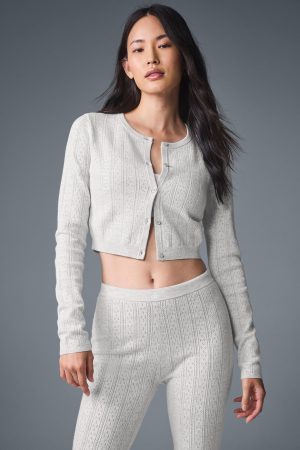 Pointelle Sweater Be Mine Cardigan - Light Grey Heather