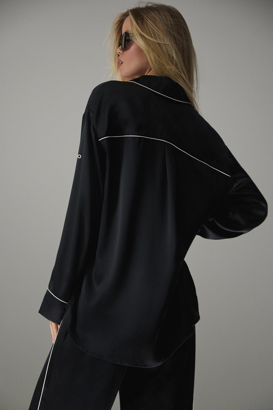 Courchevel Silk Button Down - Black/Ivory - Image 2
