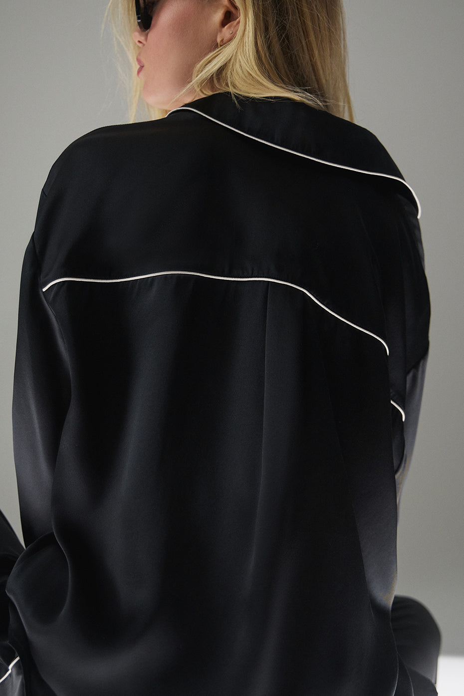Courchevel Silk Button Down - Black/Ivory - Image 4